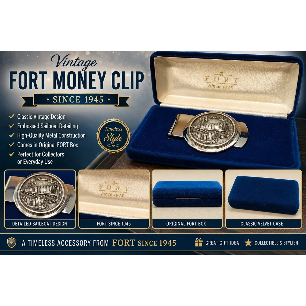 Fort Pewter Sailing Ship Money Clip Silver Tone Nautical Maritime Gift Boxed